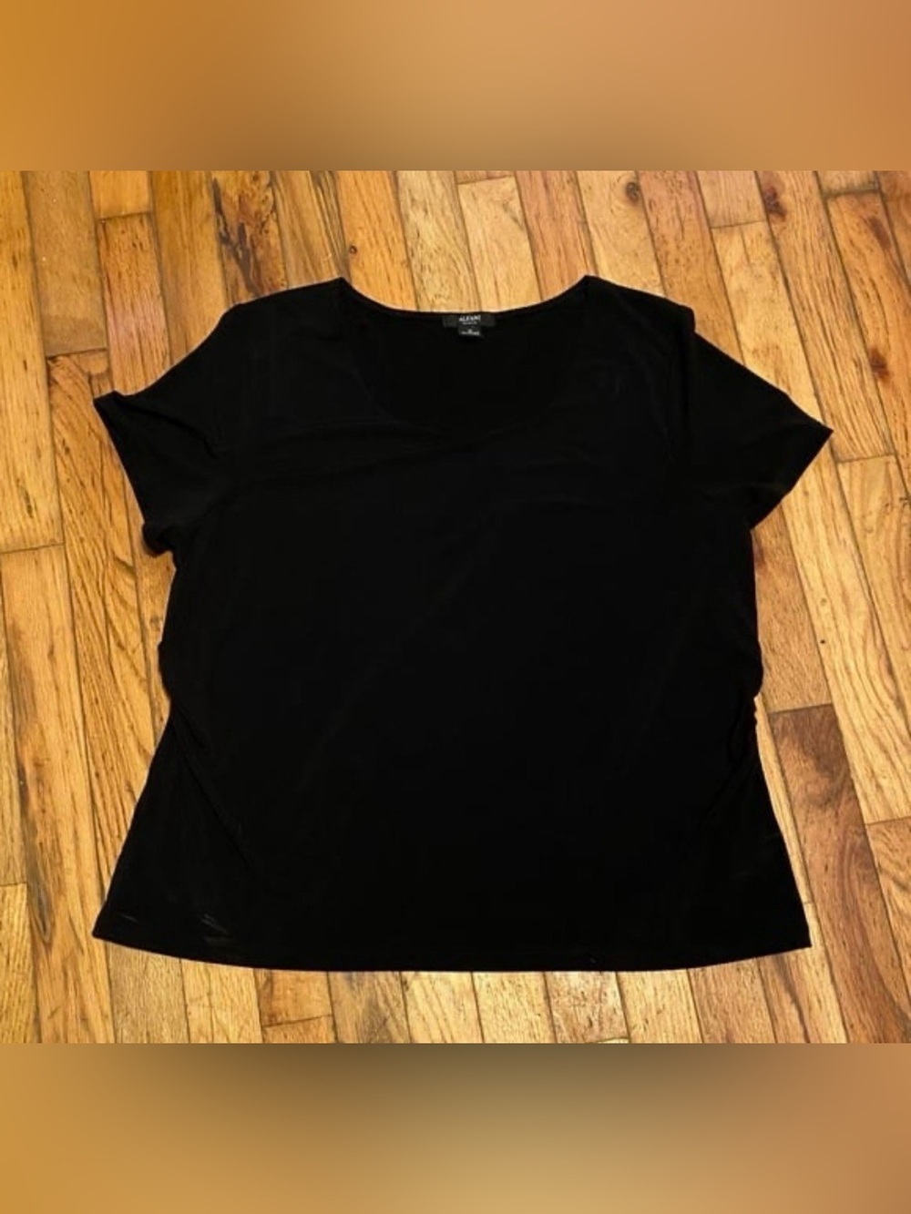 Alfani Black Short Sleeve Stretch Top 1X | Semi Sheer Casual Blouse - Picture 2 of 2